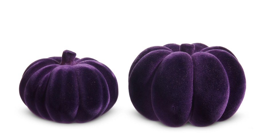8" Purple Flocked Pumpkins