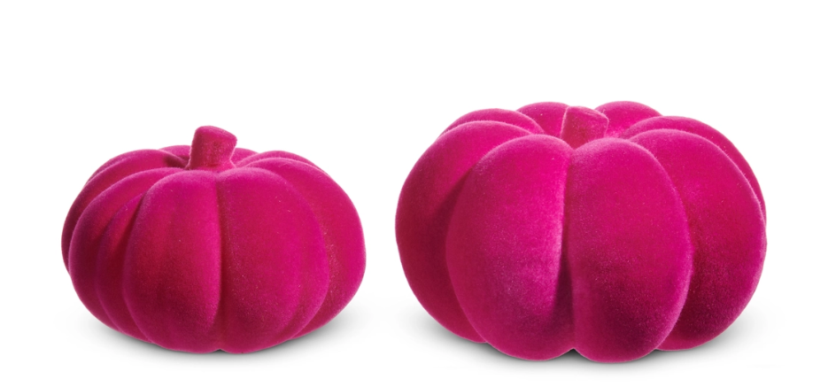 8" Pink Flocked Pumpkins